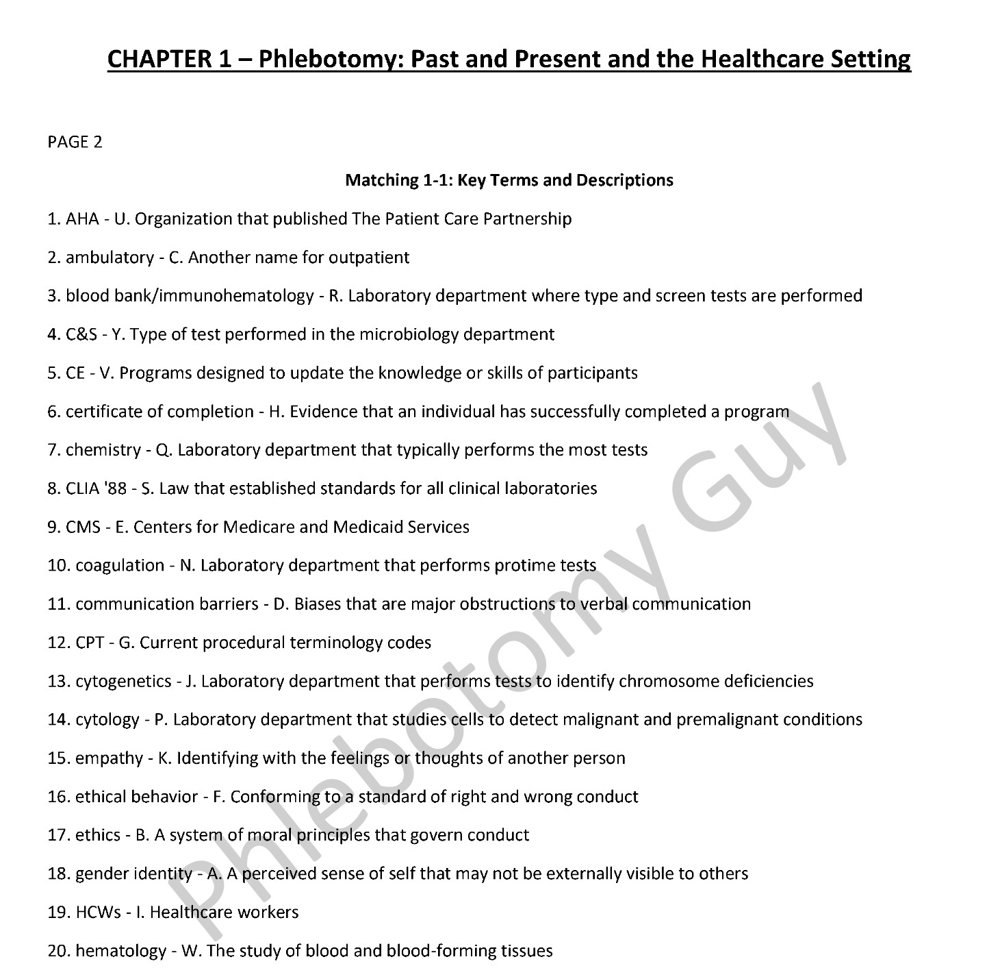Chapter 1 phlebotomy essentials 8th edition workbook answer key preview -- history of phlebotomy and healthcare setting