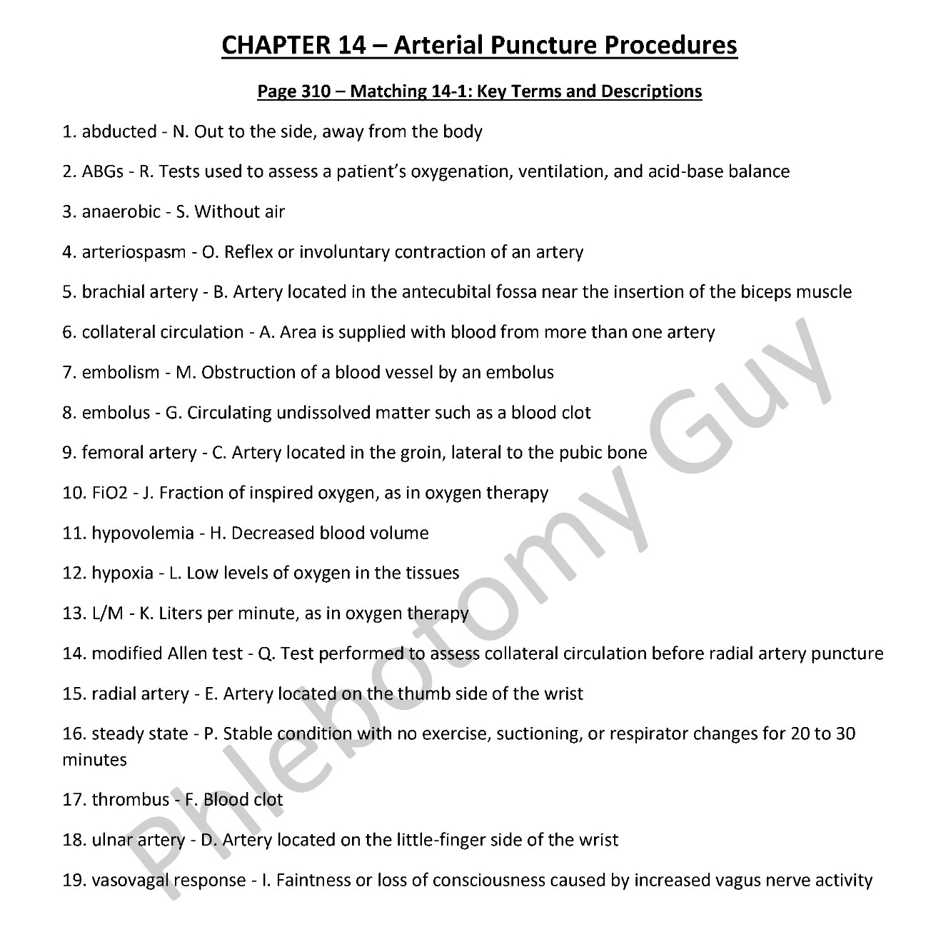 Chapter 14 phlebotomy essentials 8th edition workbook answer key preview -- arterial puncture and ABG collection
