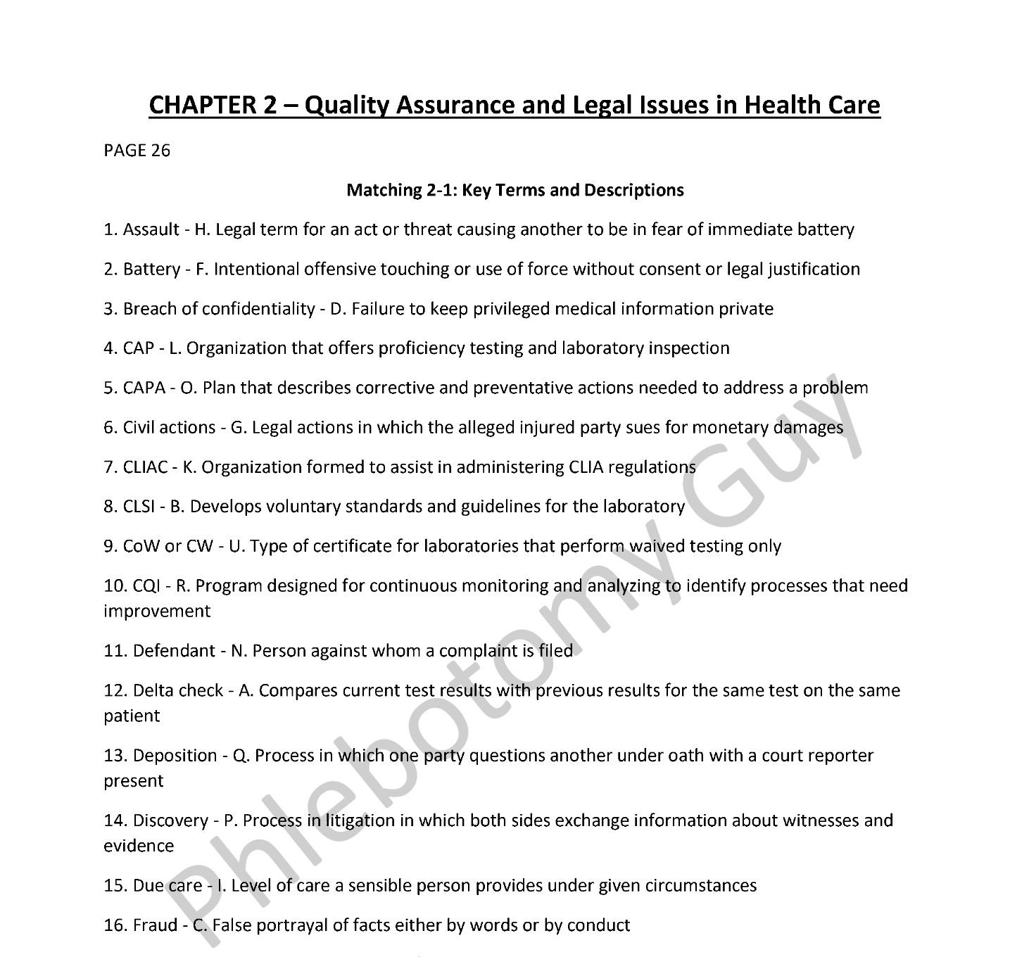 Chapter 2 phlebotomy essentials 8th edition workbook answer key preview -- quality assurance and legal issues