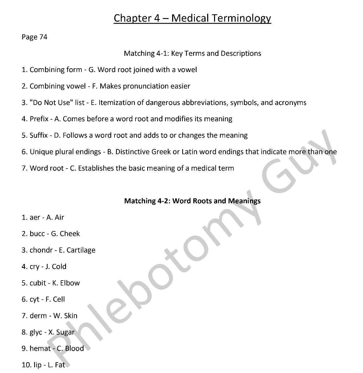 Chapter 4 phlebotomy essentials 8th edition workbook answer key preview -- medical terminology prefixes and suffixes